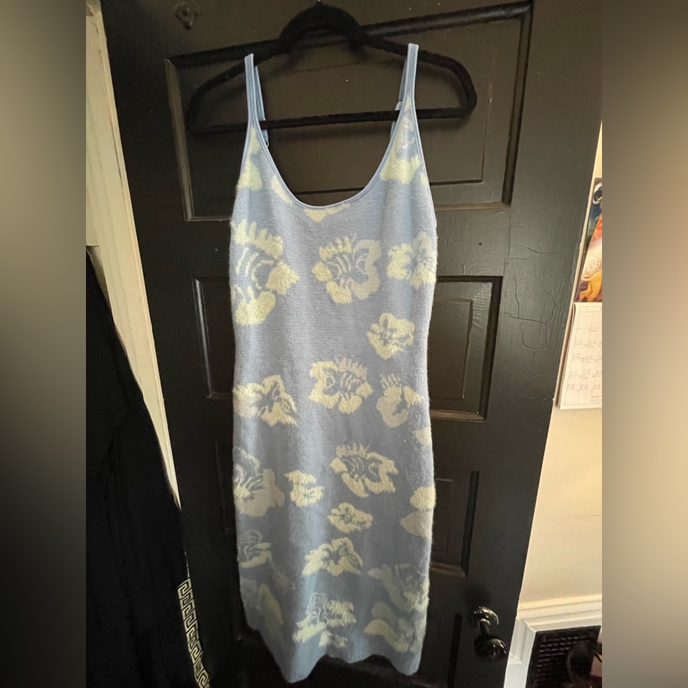 Fuzzy Spaghetti Strap Hibiscus Print Dress with Back Cutouts